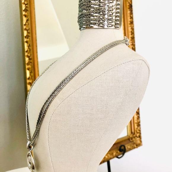 Vintage Silver Modernist Cuff Bracelet & Rhinestone Pendant necklace - Picture 11 of 13